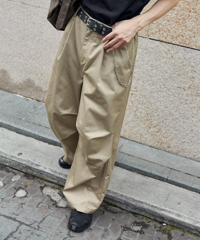 新款預訂 PUBLUXTucked wide twill Pants[Limited products]