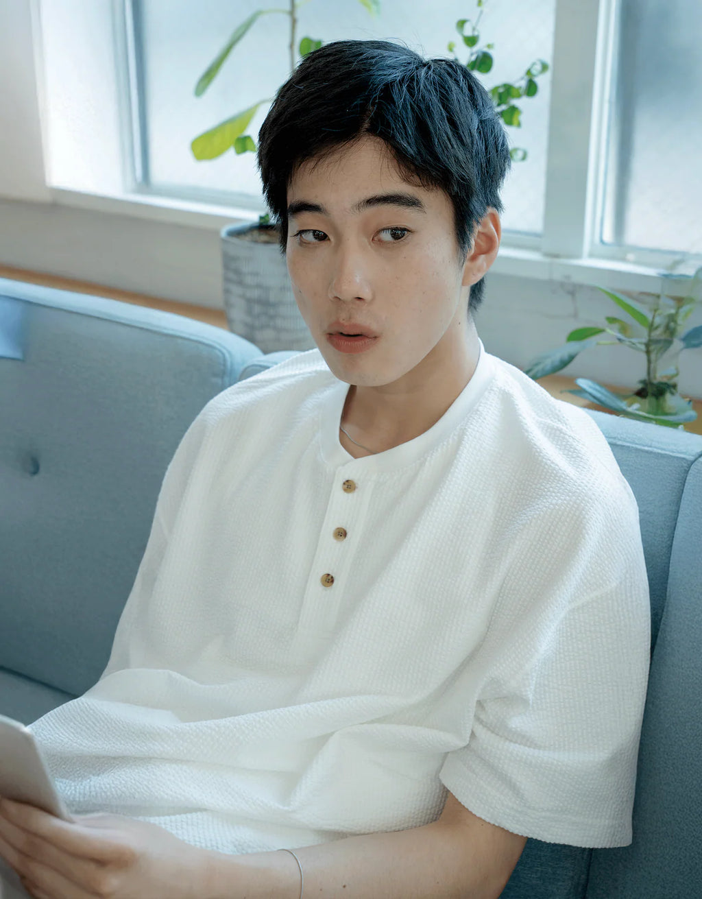BONBON BLUETOWNTOKYO Sheer Soccer Henley Neck T