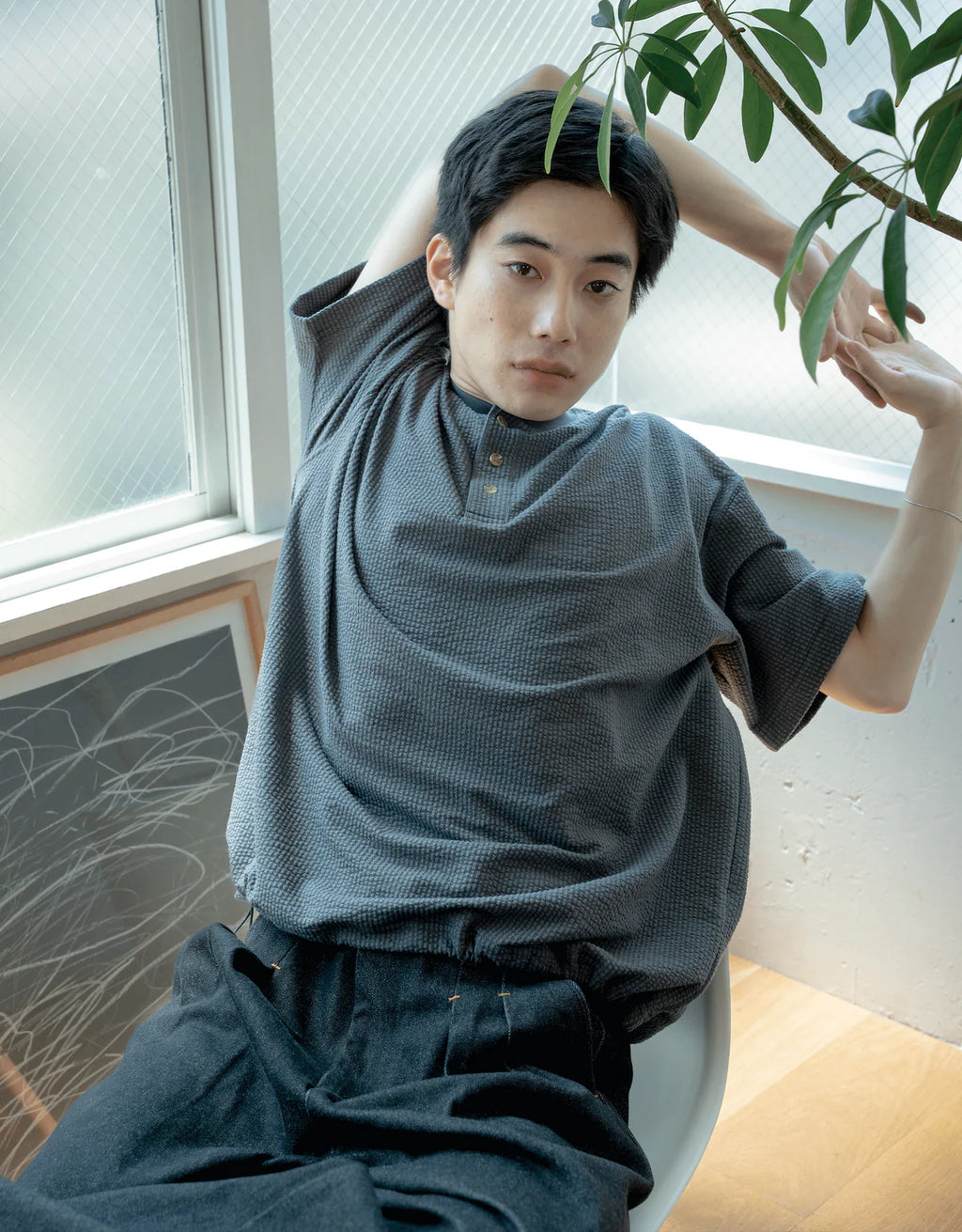BONBON BLUETOWNTOKYO Sheer Soccer Henley Neck T