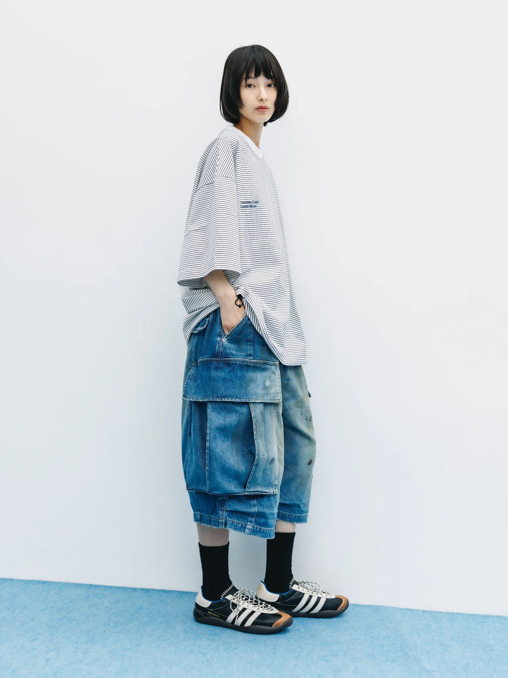 CLESSTE
VINTAGE DYED SELVEDGE DENIM CITY MEGA POCKET BALLOON CARGO HALF PANTS
