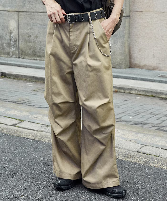 新款預訂 PUBLUXTucked wide twill Pants[Limited products]