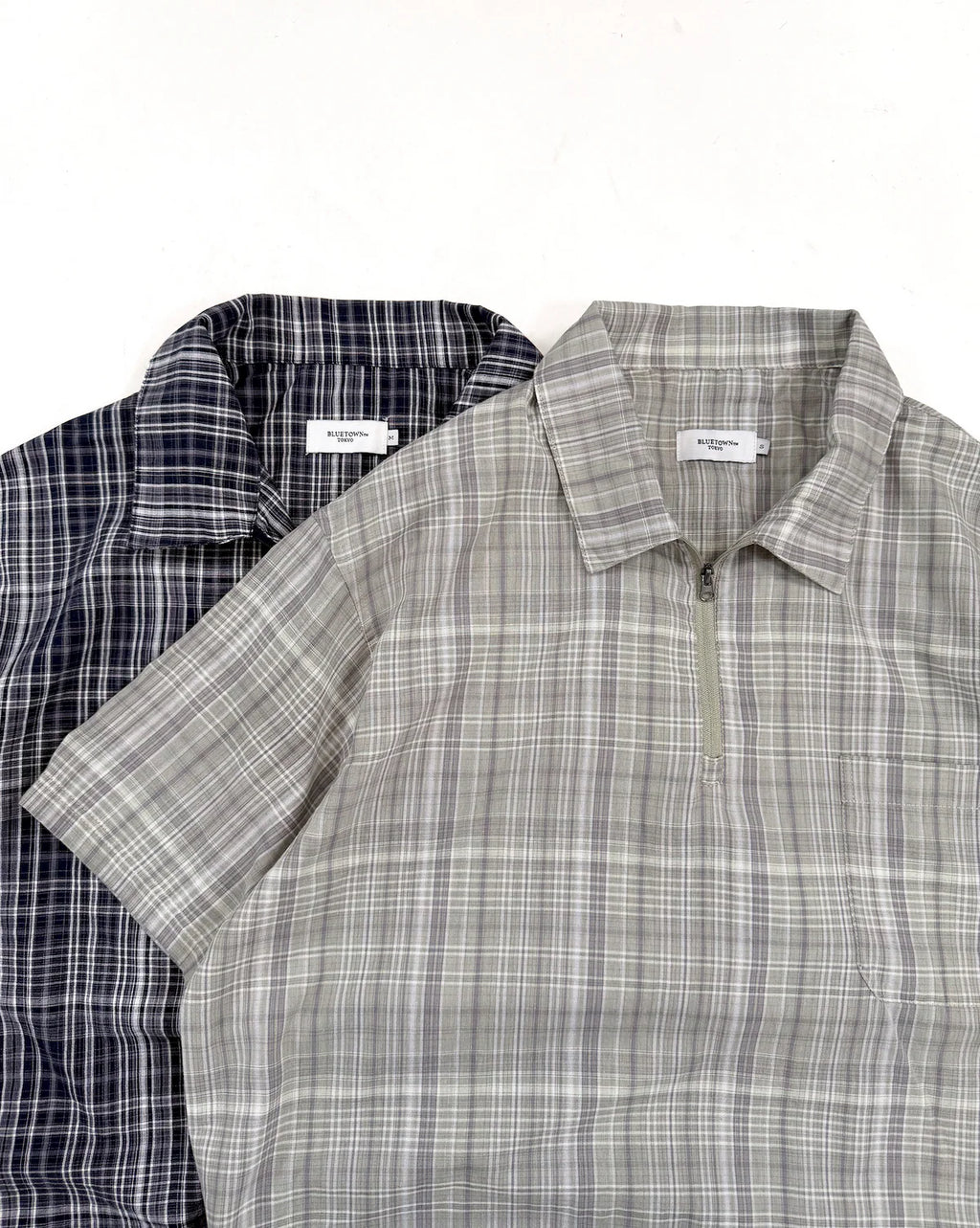 BONBON BLUETOWN TOKOY 
Half Zip Check Shirt