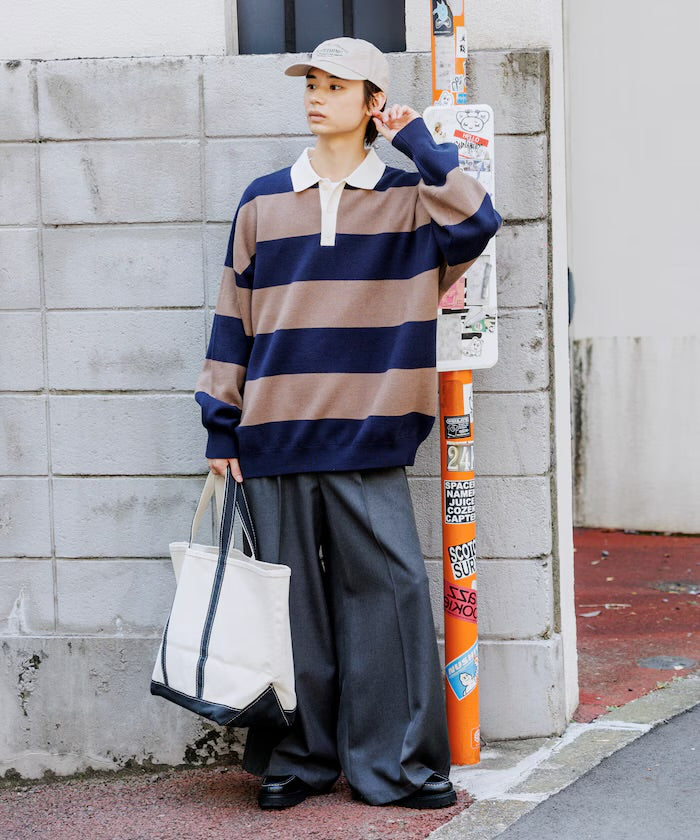 FREAK‘S STORE
Big silhouette striped Knit rugby shirt