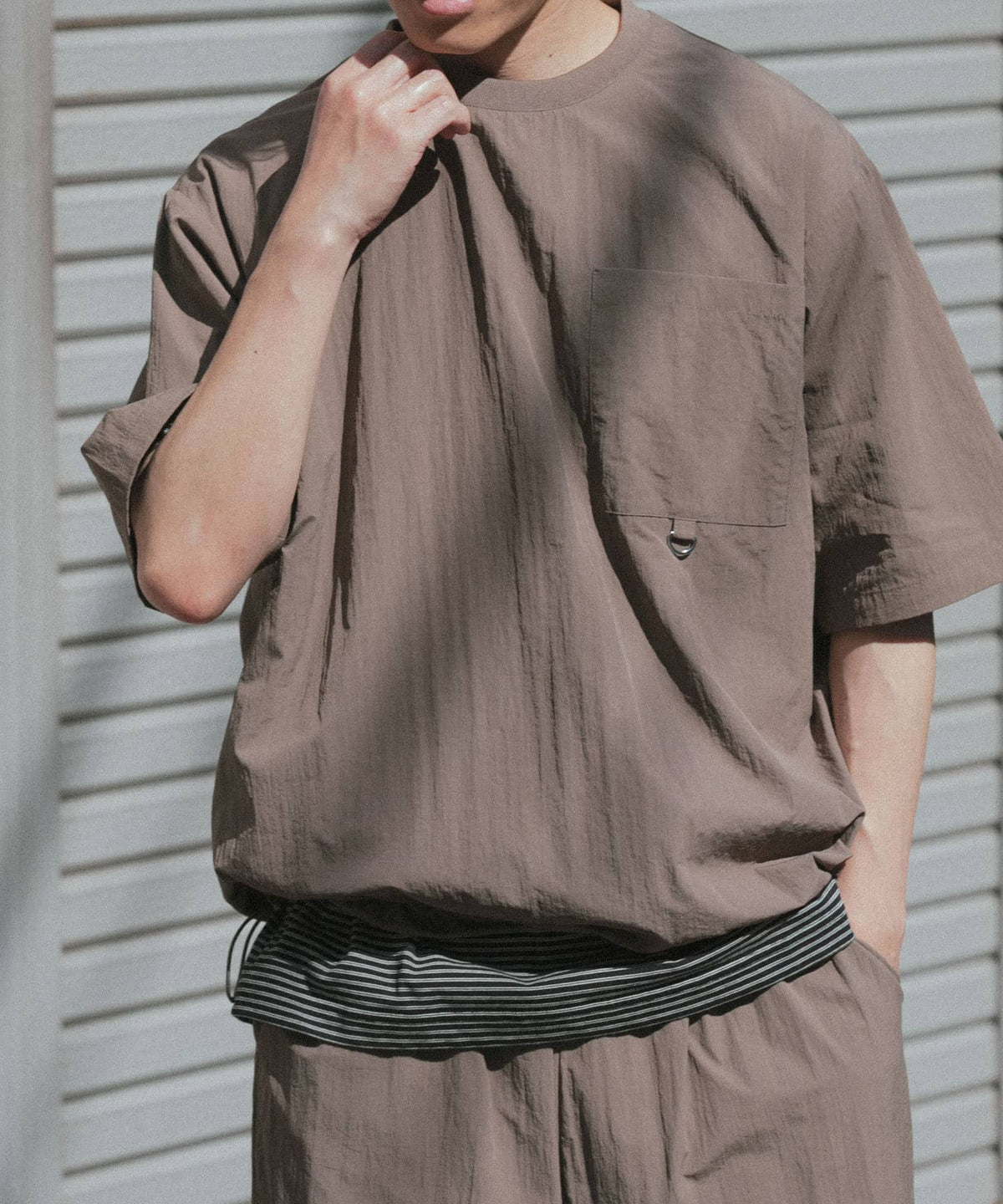 Urban Research Items Contact cold feeling/water repellent/easy care/UV cut" Taslan nylon crew neck drost T-shirt