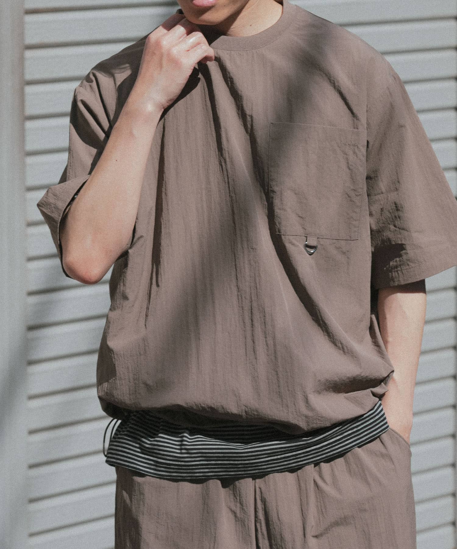 Urban Research Items Contact cold feeling/water repellent/easy care/UV cut" Taslan nylon crew neck drost T-shirt