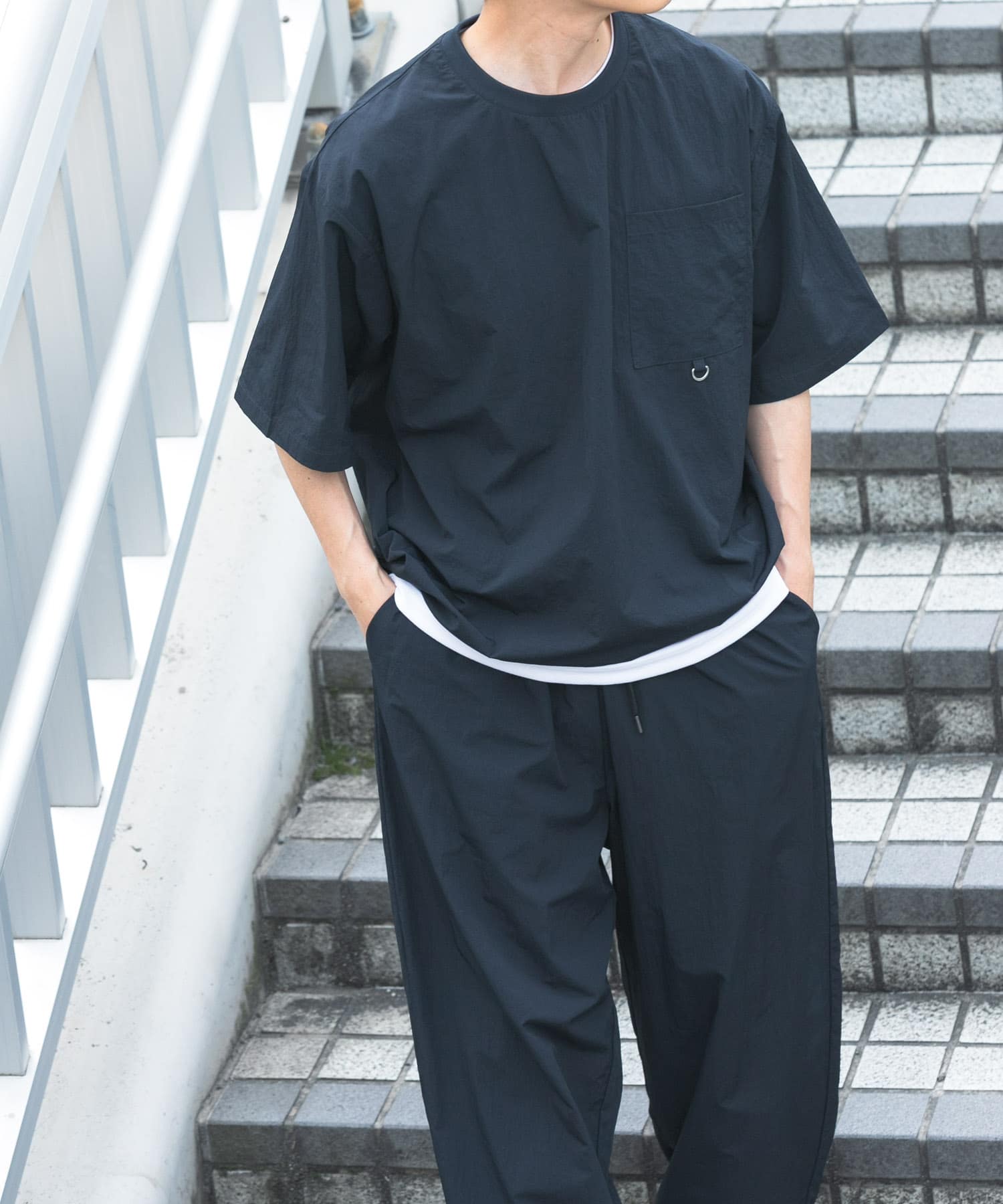 Urban Research Items Contact cold feeling/water repellent/easy care/UV cut" Taslan nylon crew neck drost T-shirt
