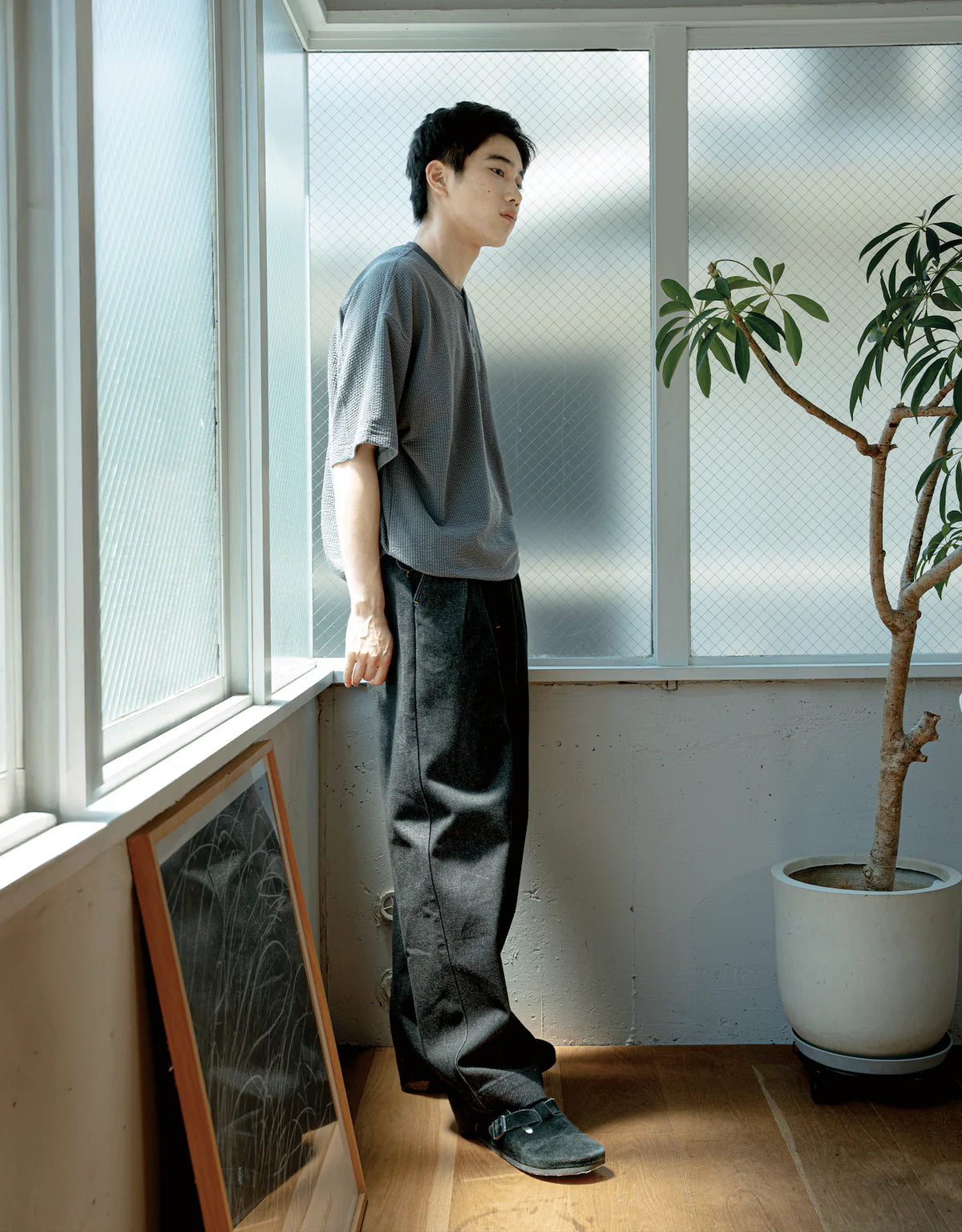 BONBON BLUETOWNTOKYO Sheer Soccer Henley Neck T