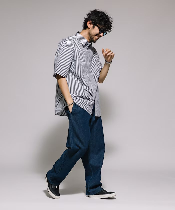 新款預訂 FREAK'S STORETypewriter Regular Collar Short Sleeve Striped Shirt