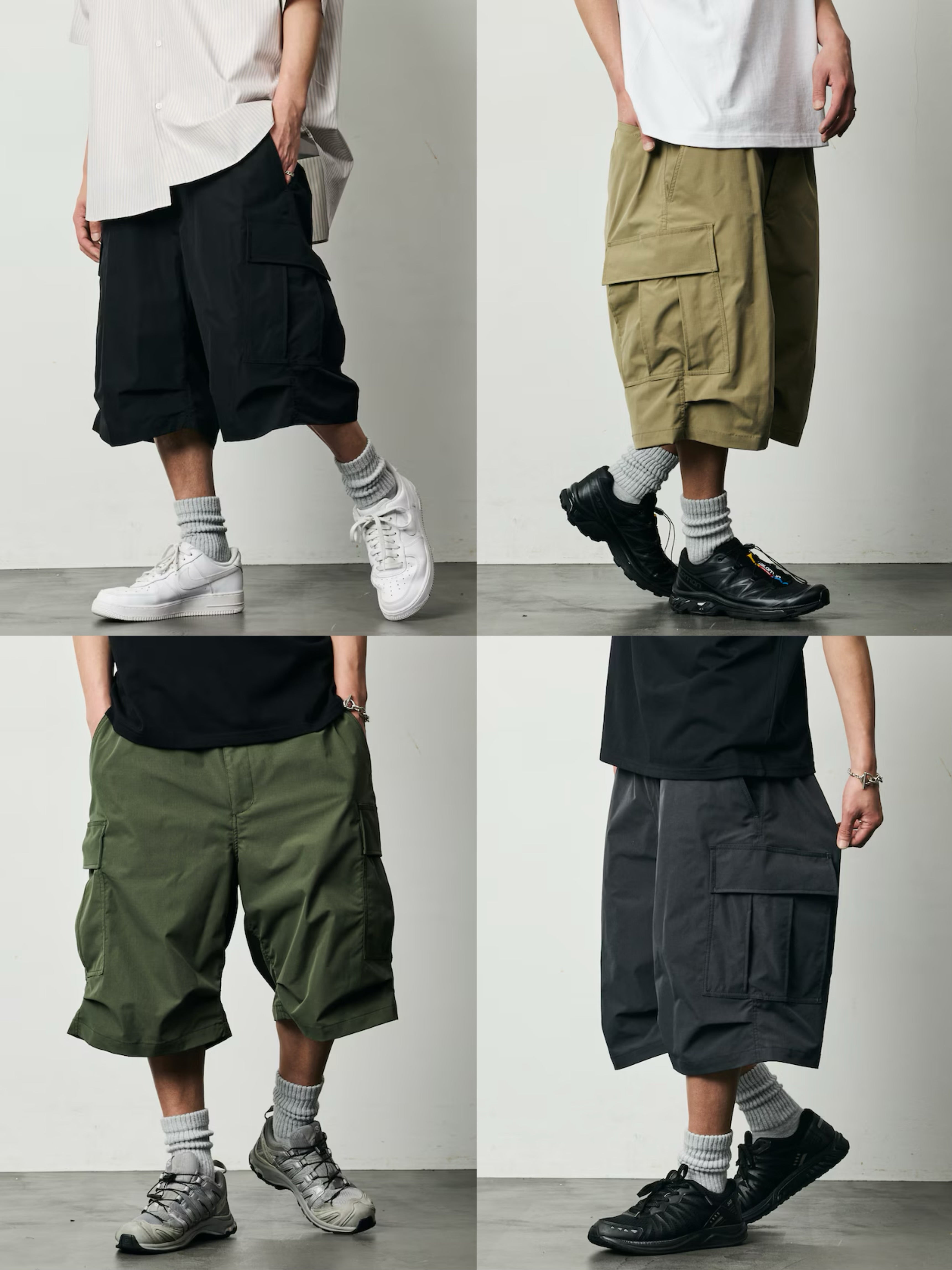 FREAK'S STORE
Quick Dry Fabric Wide-fit Poly Rip-cloth Short Cargo Pants