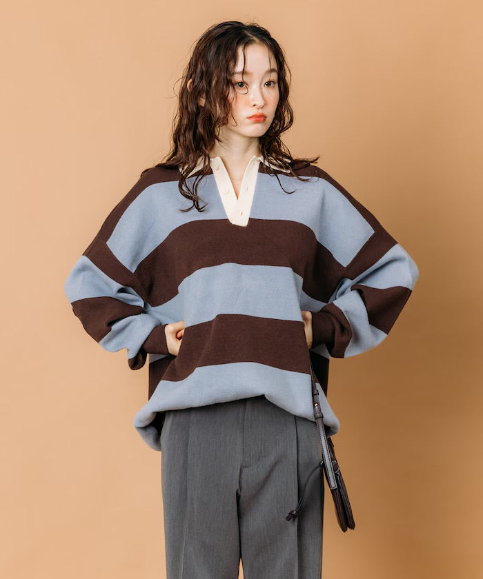 FREAK‘S STORE
Big silhouette striped Knit rugby shirt