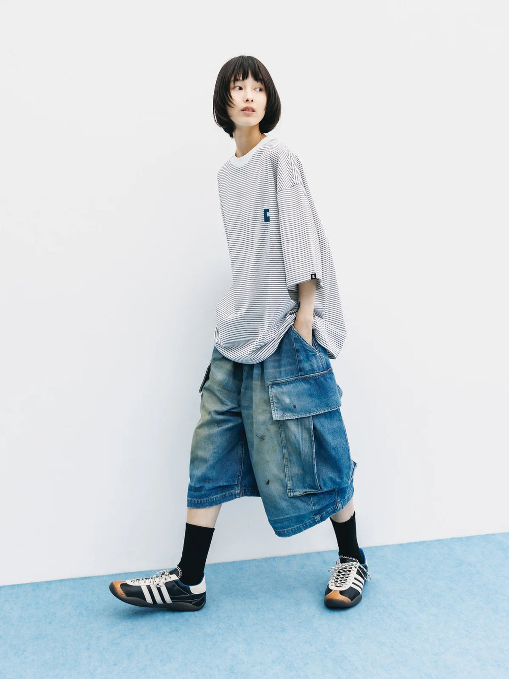 CLESSTE
VINTAGE DYED SELVEDGE DENIM CITY MEGA POCKET BALLOON CARGO HALF PANTS