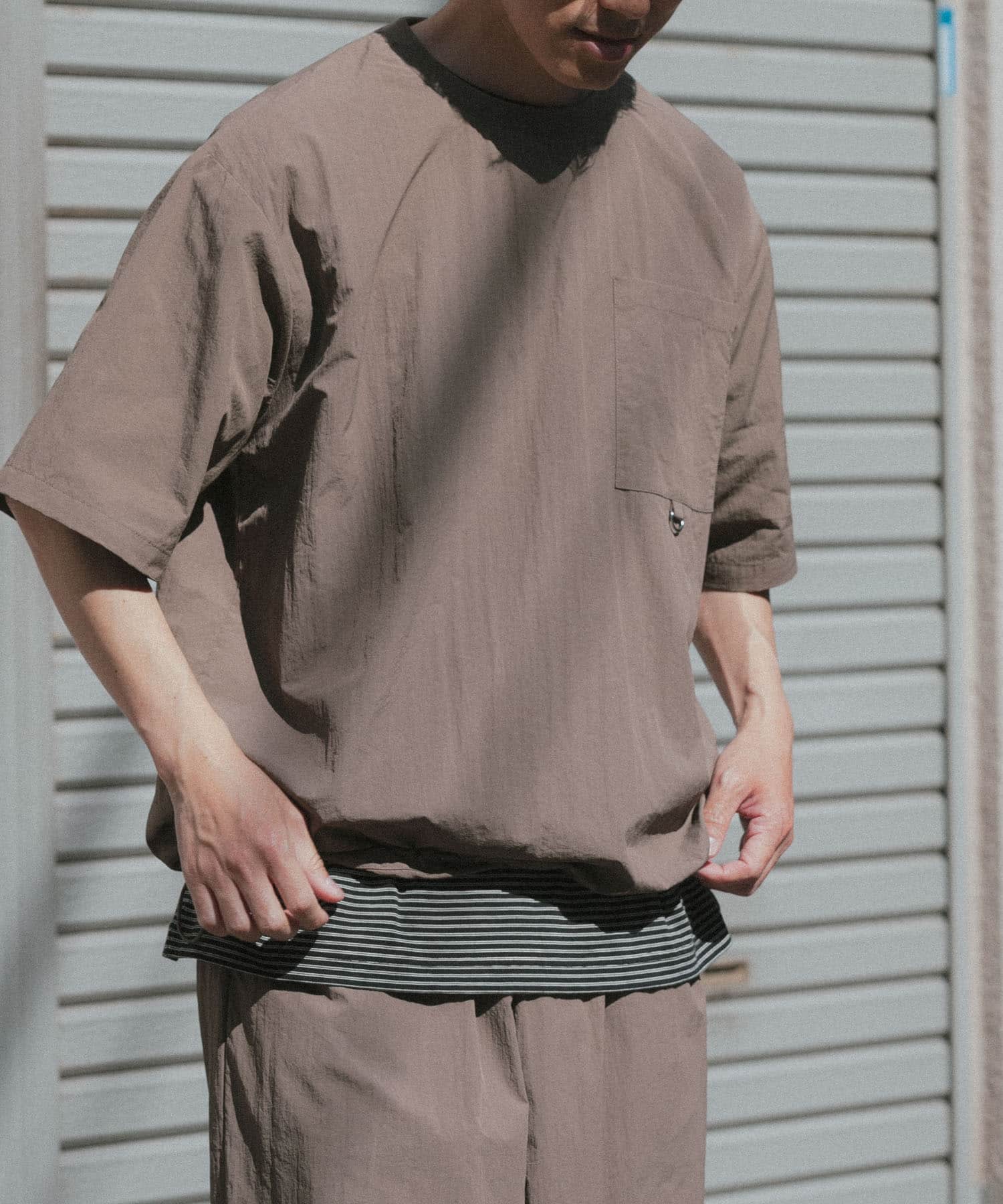 Urban Research Items Contact cold feeling/water repellent/easy care/UV cut" Taslan nylon crew neck drost T-shirt