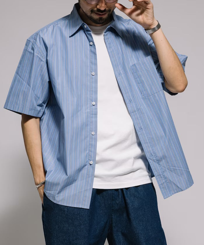 新款預訂 FREAK'S STORETypewriter Regular Collar Short Sleeve Striped Shirt