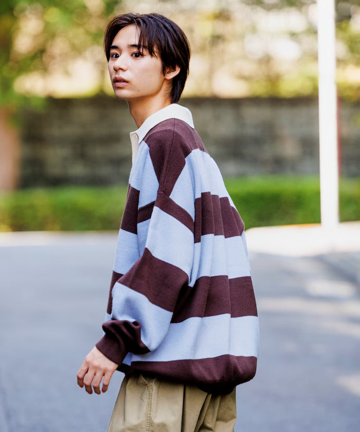 FREAK‘S STORE
Big silhouette striped Knit rugby shirt