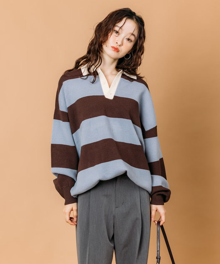 FREAK‘S STORE
Big silhouette striped Knit rugby shirt