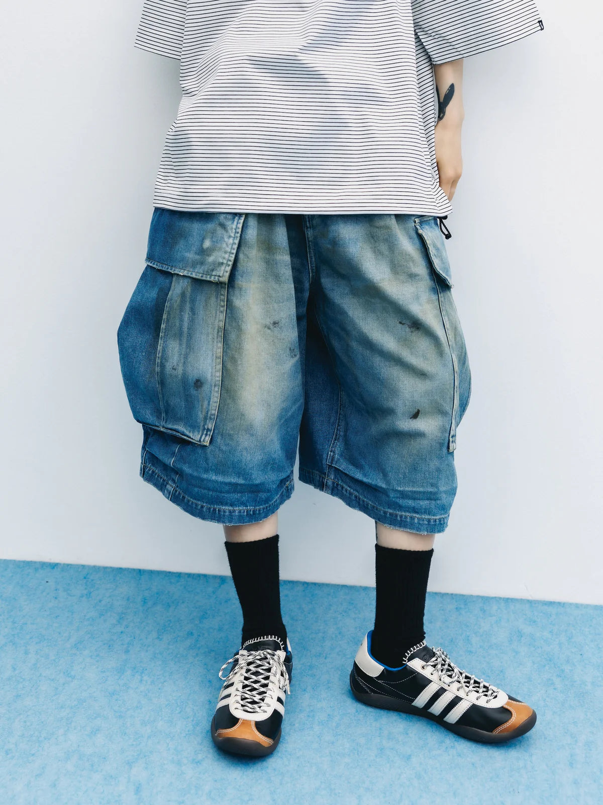 CLESSTE
VINTAGE DYED SELVEDGE DENIM CITY MEGA POCKET BALLOON CARGO HALF PANTS