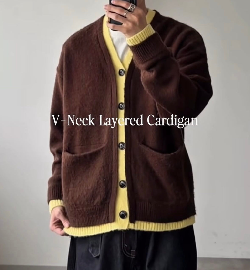 WETTEMPT 
V NECK BRUSHED LAYERED CARDIGAN/V