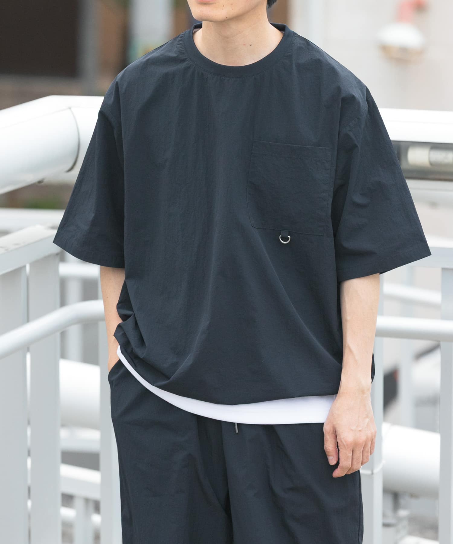 Urban Research Items Contact cold feeling/water repellent/easy care/UV cut" Taslan nylon crew neck drost T-shirt