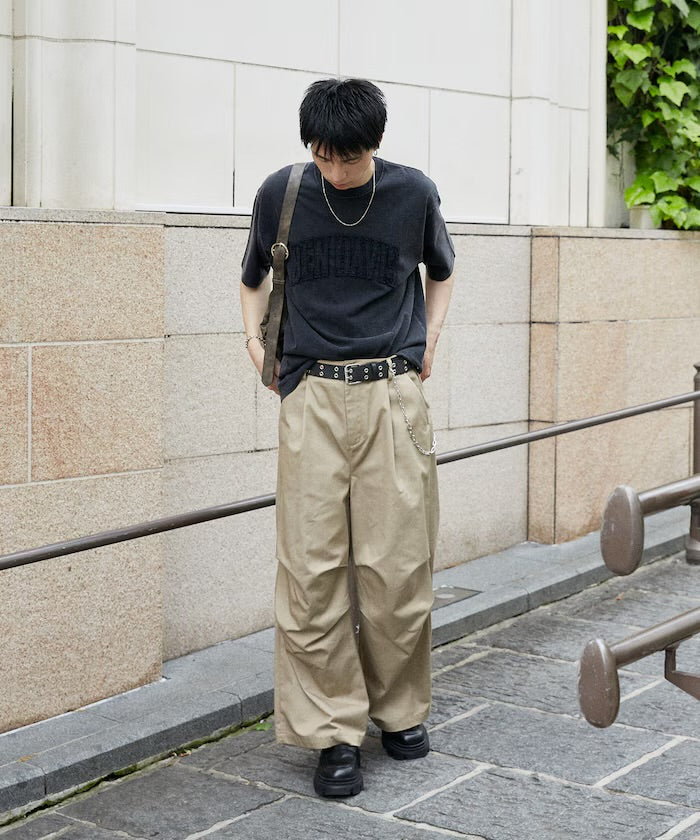 新款預訂 PUBLUXTucked wide twill Pants[Limited products]
