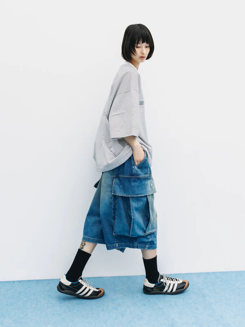 CLESSTE
VINTAGE DYED SELVEDGE DENIM CITY MEGA POCKET BALLOON CARGO HALF PANTS