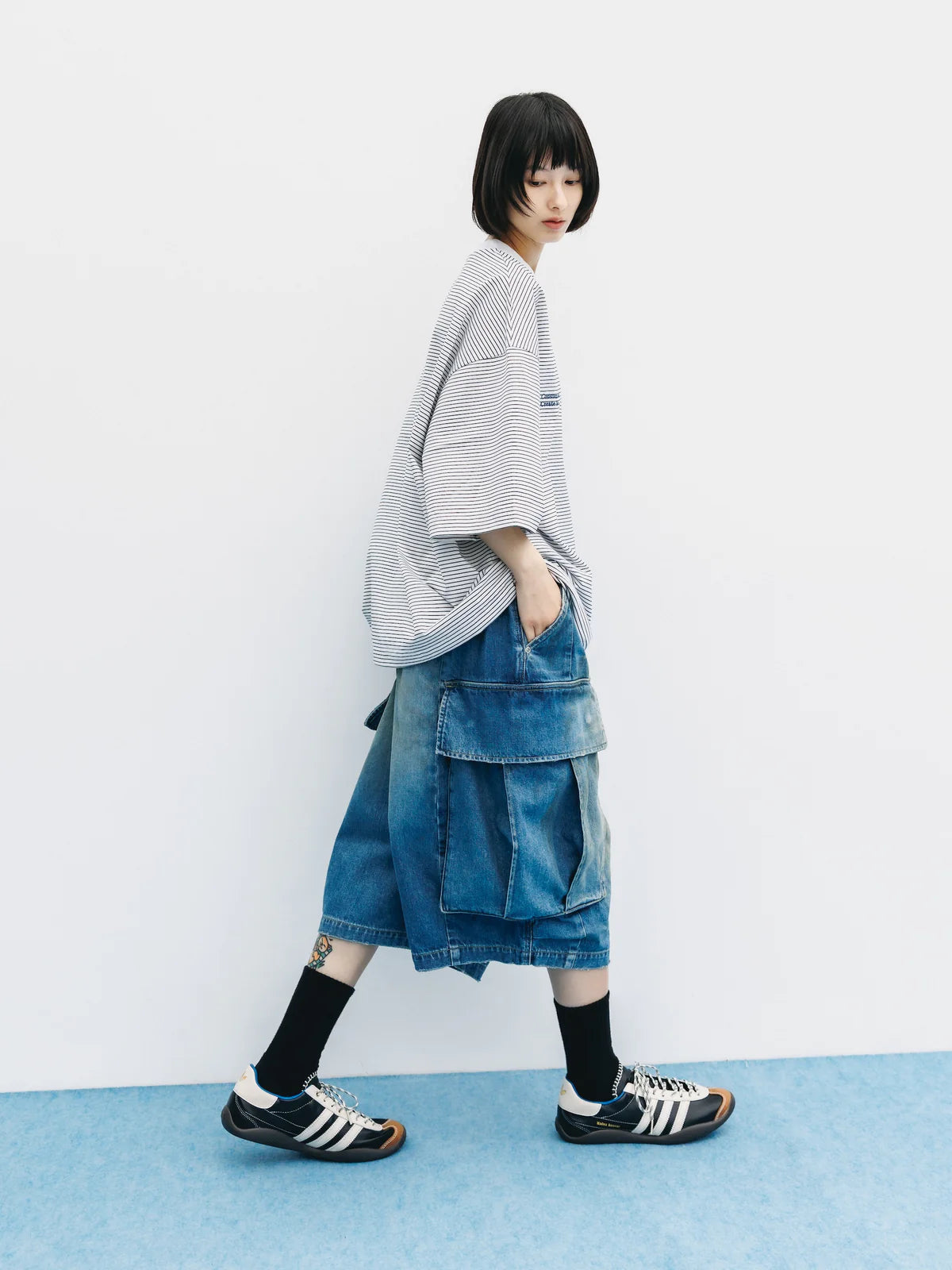 CLESSTE
VINTAGE DYED SELVEDGE DENIM CITY MEGA POCKET BALLOON CARGO HALF PANTS