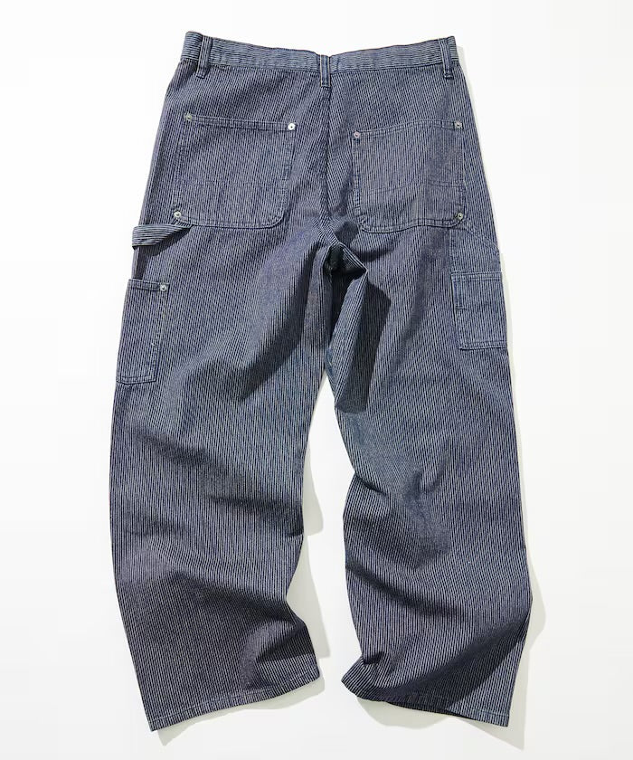 新款預訂 FREAK'S STOREWide silhouette distressed double knee hickory Denim pants