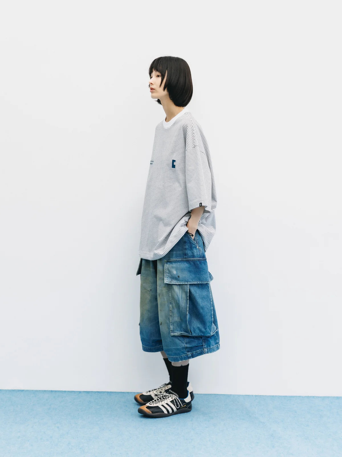 CLESSTE
VINTAGE DYED SELVEDGE DENIM CITY MEGA POCKET BALLOON CARGO HALF PANTS
