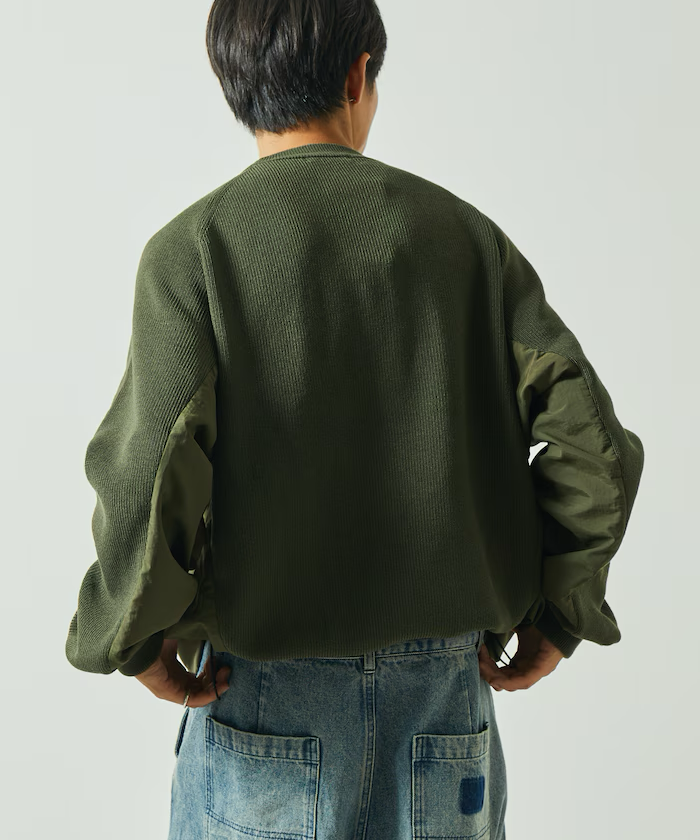 Freak's Store / Relaxed fit, mixed material docking crew neck Knit