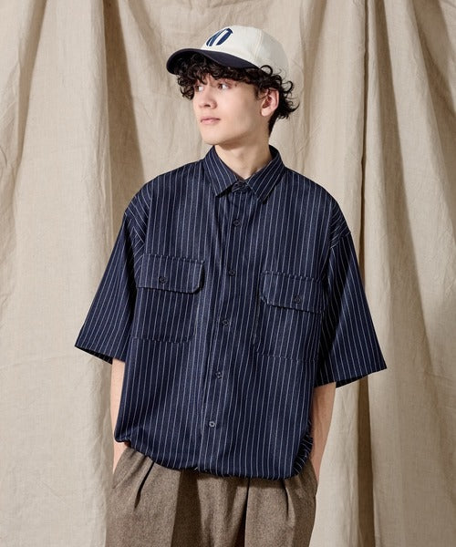 WETTEMPT / DUNGAREE STRIPE DRAW CORD SHIRT /ダンガリーストライプドローコードシャツ