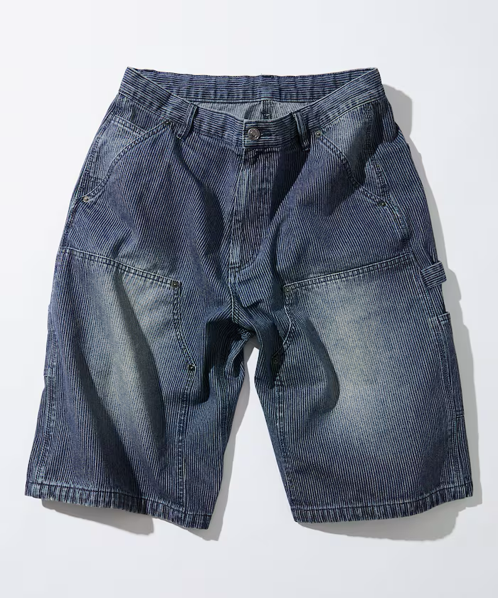Freak's Store / Wide silhouette vintage double knee hickory denim shorts