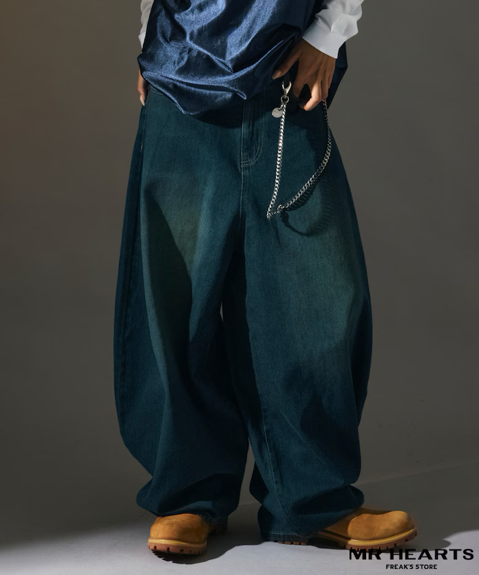 FREAK'S STORE / MR HEARTS VINTAGE WASH WIDE SILHOUETTE CURVE DENIM [Limited products]