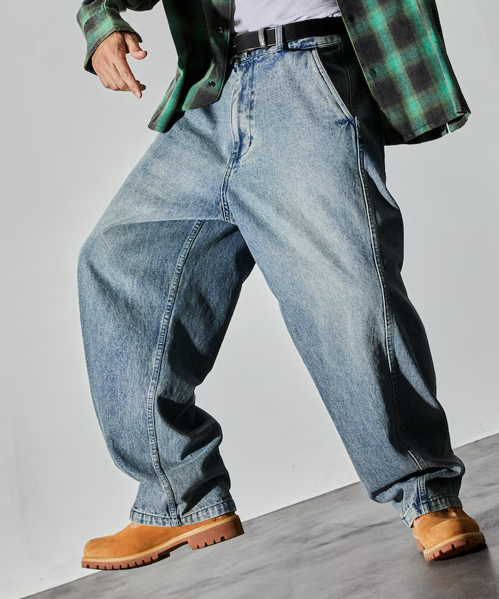 Freak's Store / Wide silhouette twisted curve Denim pants