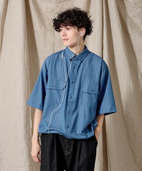 WETTEMPT / DUNGAREE STRIPE DRAW CORD SHIRT /ダンガリーストライプドローコードシャツ