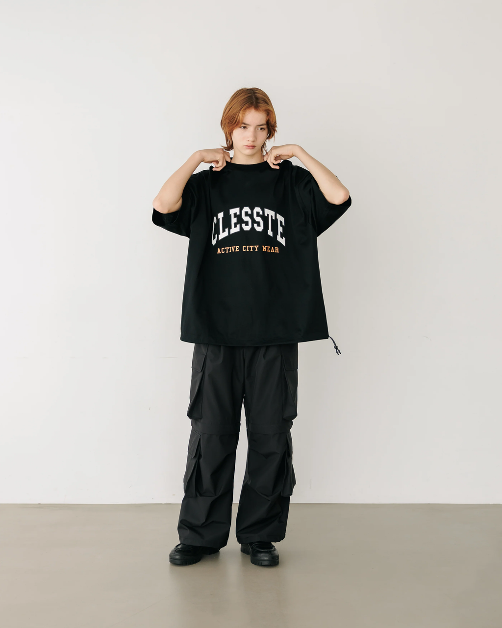 24SS Clesste / “COLLEGE LOGO” MASSIVE T-SHIRT WITH DRAWSTRINGS