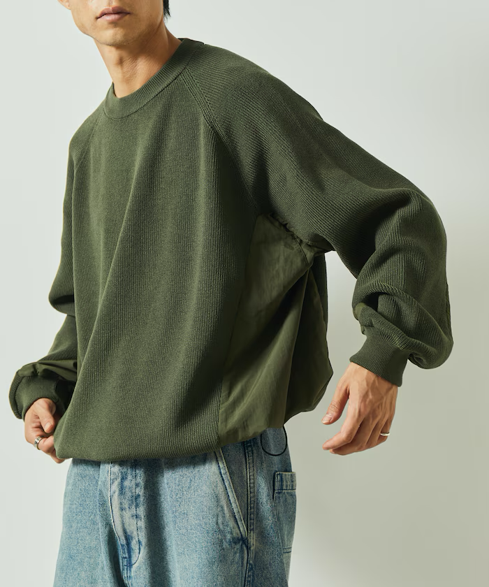 Freak's Store / Relaxed fit, mixed material docking crew neck Knit