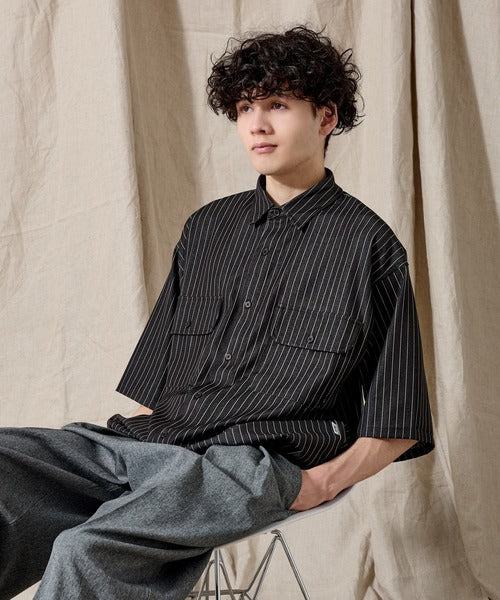 WETTEMPT / DUNGAREE STRIPE DRAW CORD SHIRT /ダンガリーストライプドローコードシャツ