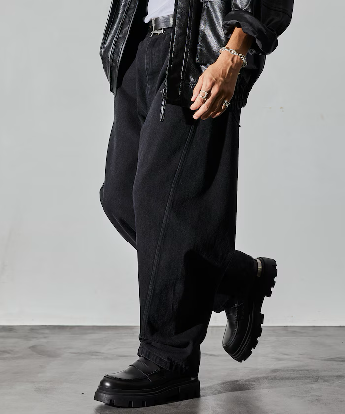 Freak's Store / Wide silhouette twisted curve Denim pants