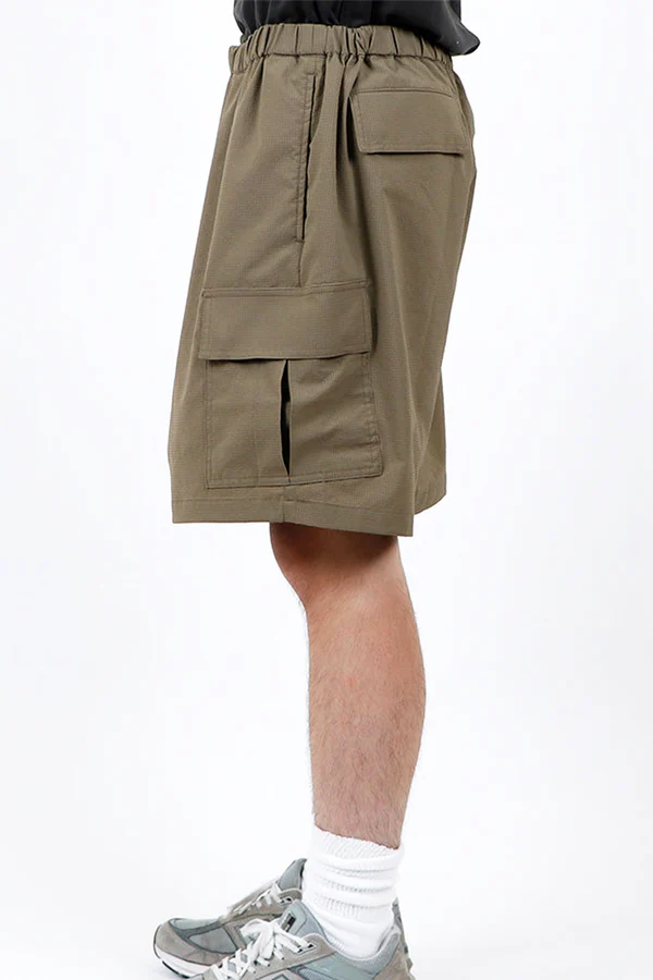 is-ness / BAMBOO SHOOTS x is-ness / Seersucker Cargo Shorts-Olive Shell
