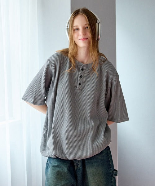 WETTEMPT / HENRY NECK PIGMENT WAFFLE TEE / ヘンリーネックピグメントワッフルT