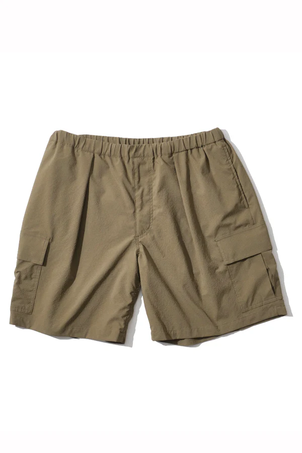 is-ness / BAMBOO SHOOTS x is-ness / Seersucker Cargo Shorts-Olive Shell