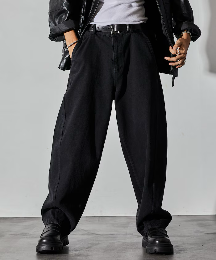 Freak's Store / Wide silhouette twisted curve Denim pants