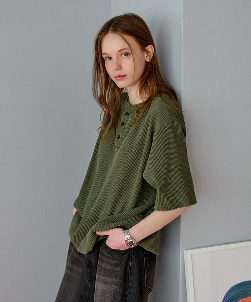 WETTEMPT / HENRY NECK PIGMENT WAFFLE TEE / ヘンリーネックピグメントワッフルT