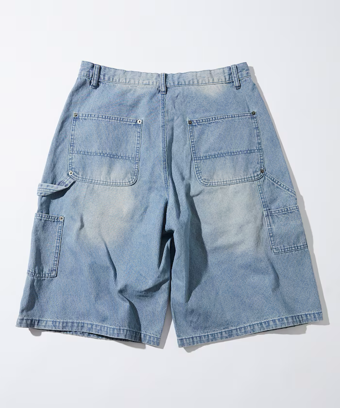 Freak's Store / Wide silhouette vintage double knee hickory denim shorts