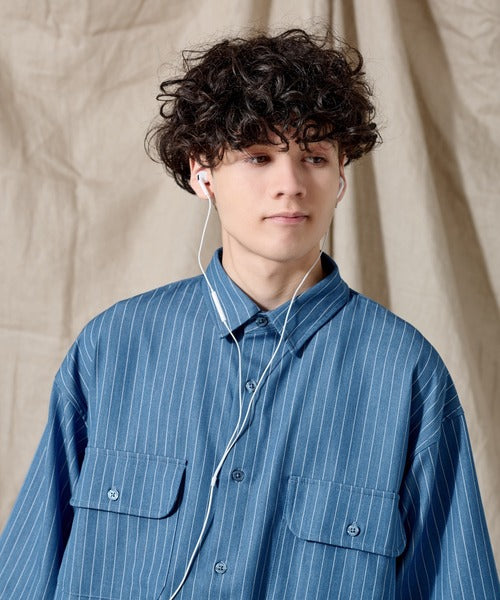 WETTEMPT / DUNGAREE STRIPE DRAW CORD SHIRT /ダンガリーストライプドローコードシャツ