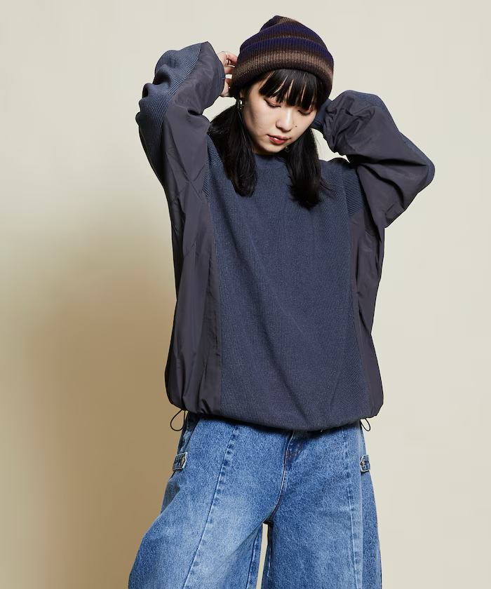 Freak's Store / Relaxed fit, mixed material docking crew neck Knit