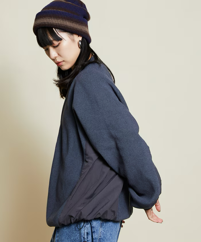 Freak's Store / Relaxed fit, mixed material docking crew neck Knit