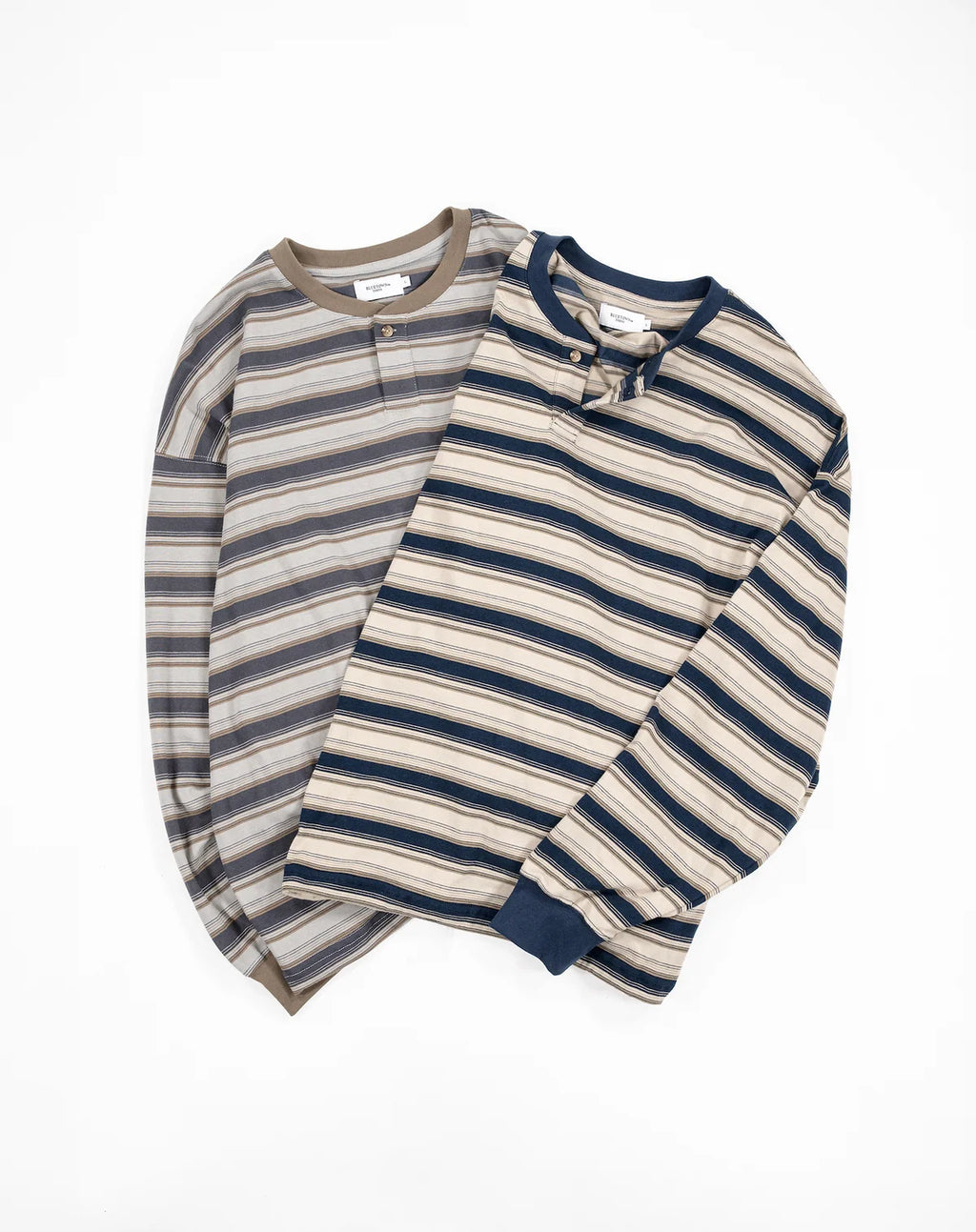 BLUETOWN TOKOY Drawstring Henley Border T-shirt