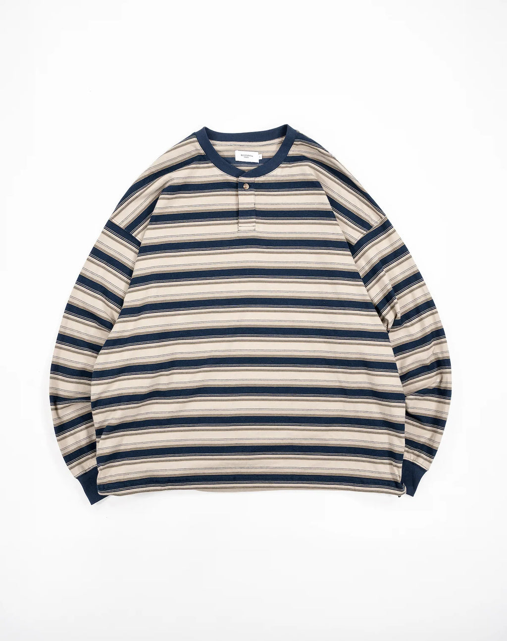 BLUETOWN TOKOY Drawstring Henley Border T-shirt