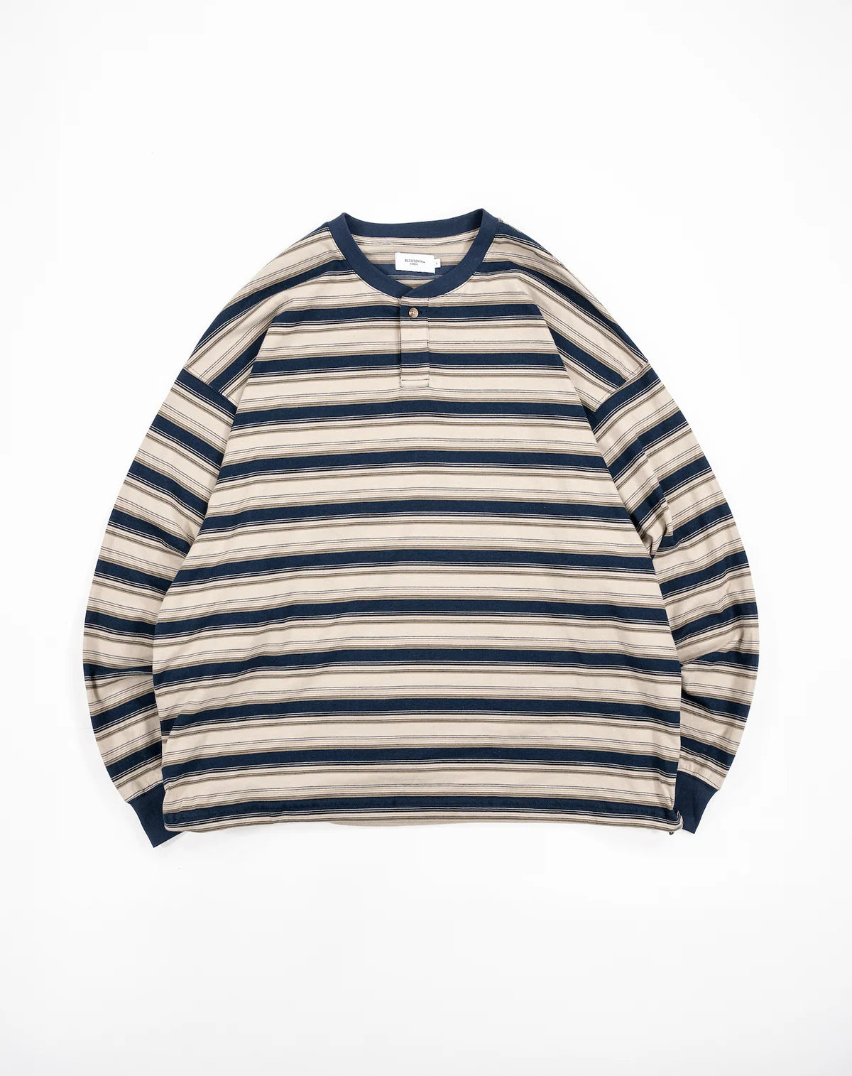 BLUETOWN TOKOY Drawstring Henley Border T-shirt