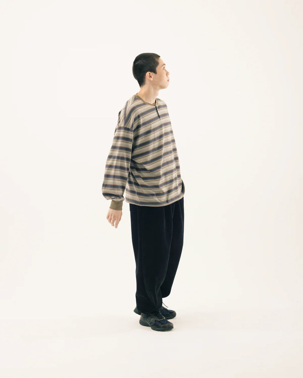 BLUETOWN TOKOY Drawstring Henley Border T-shirt